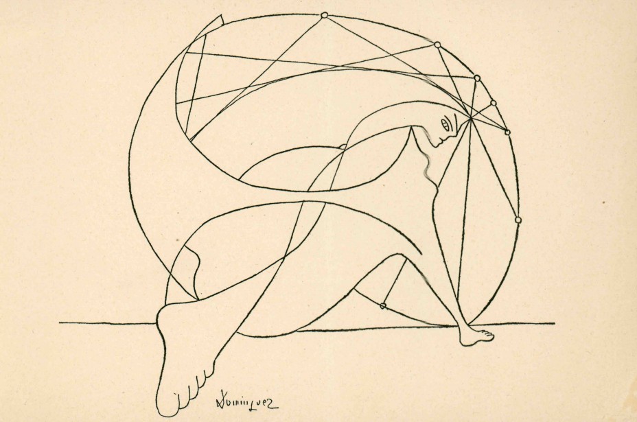 Dibujo de Óscar Domínguez para la Galerie Georges Moos, Zürich, 1943.