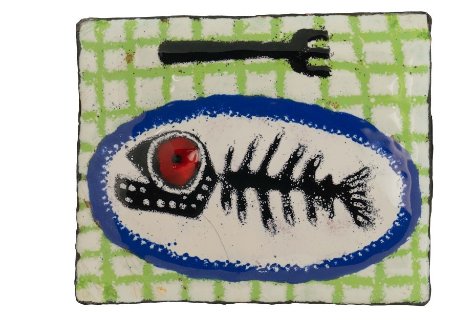 Maud Bonneaud y Óscar Domínguez. 'Sin título (Raspa)'. 1945 (ca.). Esmalte sobre cobre. Colección TEA